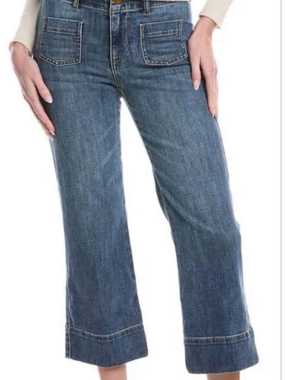 CAbi Carmel Crop - Women's Cropped Wide-Leg Jeans in Blue Denim